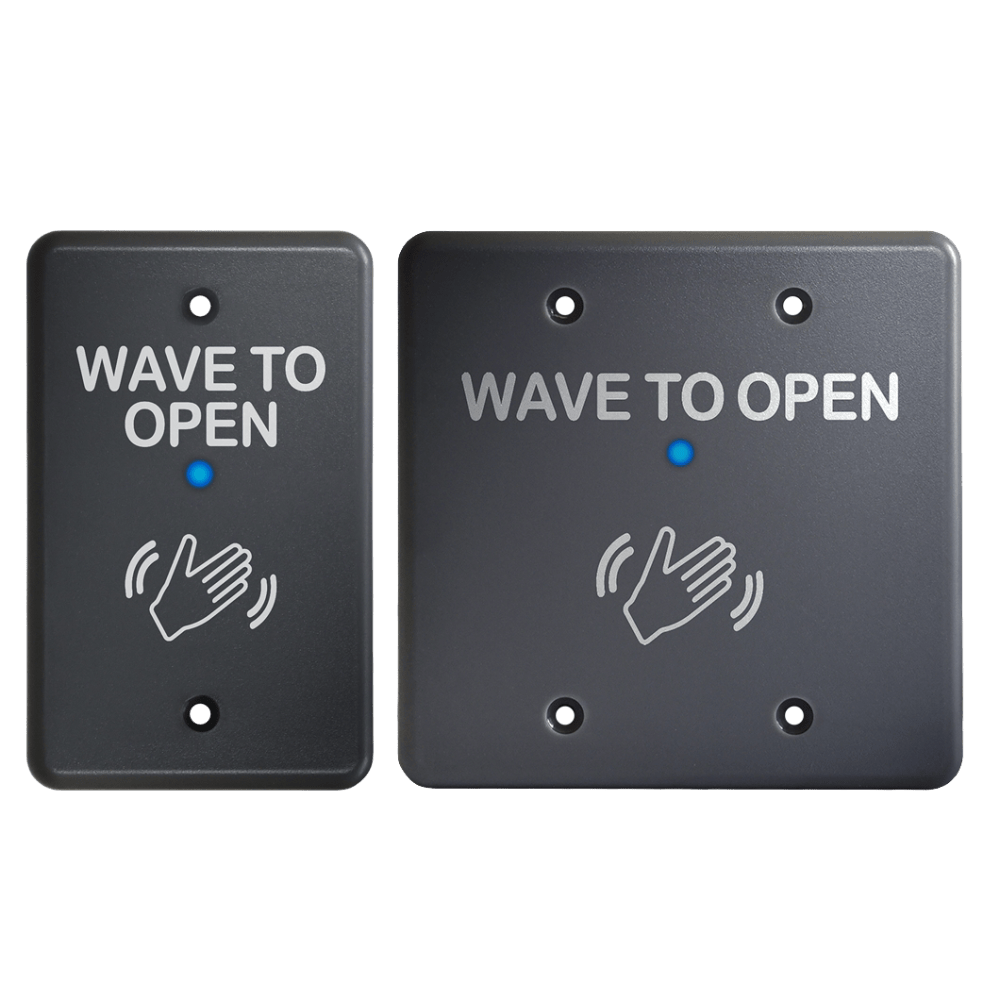 BEA 10MS31U-G Microwave Touchless Actuator, Single & Double Gang Plate, Text & Hand Logo, Adjustable 4 to 24 In, 12-24 VAC/DC, Gray