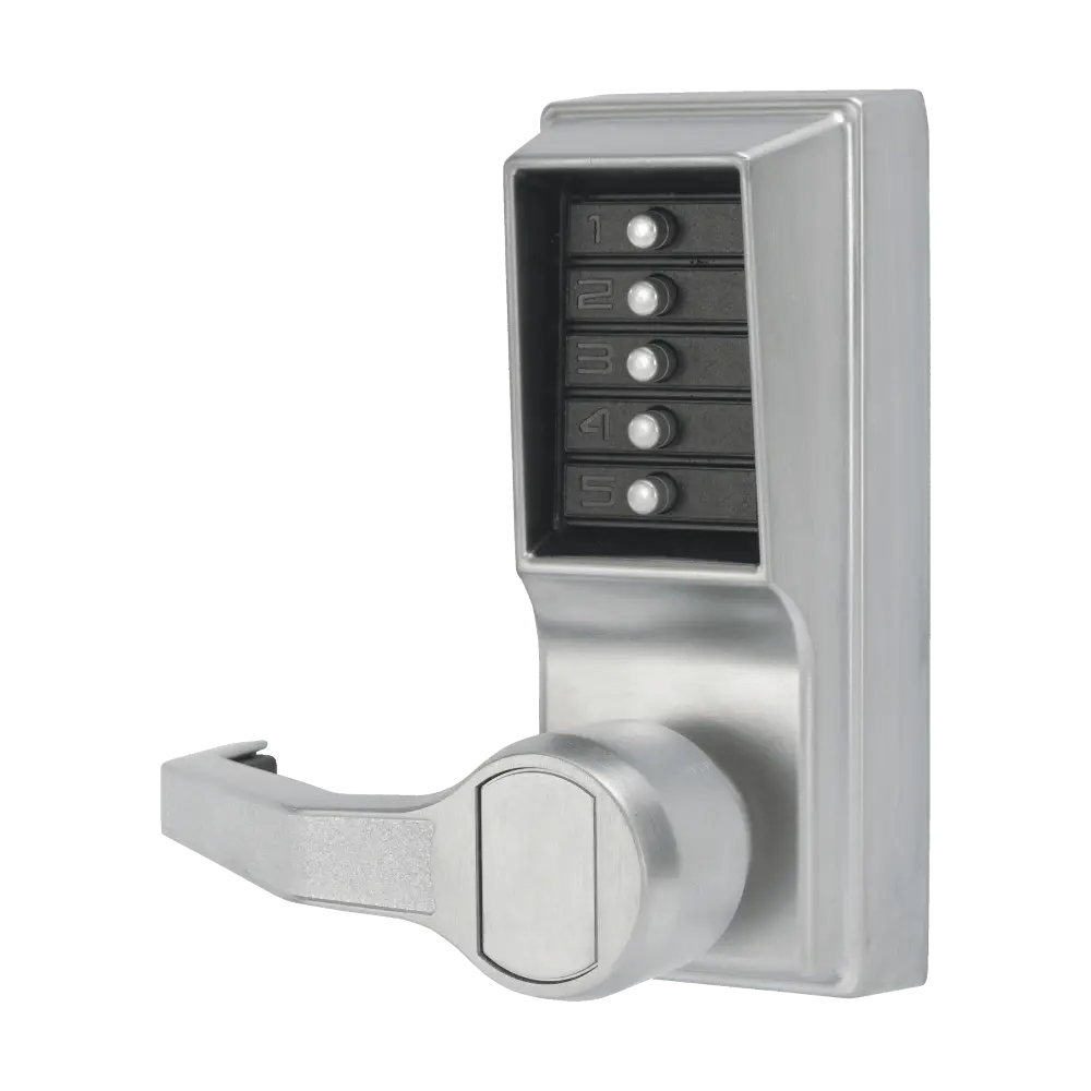 DormaKaba LL1031-26D-41 Pushbutton Cylindrical Lever Lock, Combination Entry/Passage Functions, 2-3/4" Backset, 1/2" Throw Latch, Satin Chrome Finish, Left Hand/Left Hand Reverse