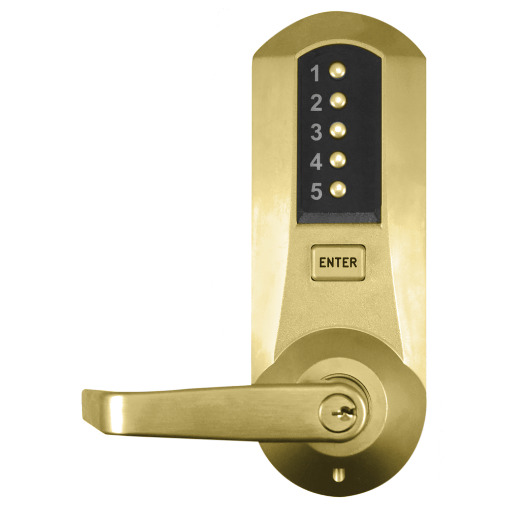 DormaKaba 5031XSWL-04-41 Cylindrical Combination Lever Lock, Interior Combination Change, DOD, 2-3/4" Backset, 1/2" Throw Latch, KIL, Schlage C Keyway, Satin Brass