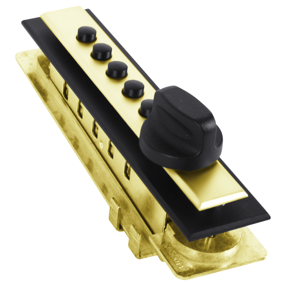 DormaKaba 9621C21-03-41 Cabinet Lock, Wood Application, Cross Throw, Clutch Ball Bearing Knob, With Trim Plate, Spring Latch, Bright Brass