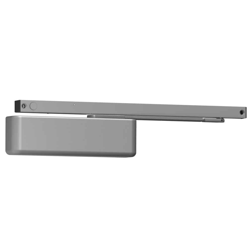 LCN 4040SE-STD 24V RH 689 MC Grade 1 Surface Door Closer, Slide Track Arm Standard with Hold Open, 110 Deg. Hold, Metal Cover, 24V, Aluminum Painted Finish, Right-Handed