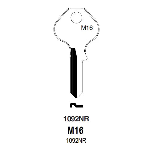 Kaba Ilco 1092NR Key Blank – M16 Master Padlock Keyway, Nickel-Plated Brass