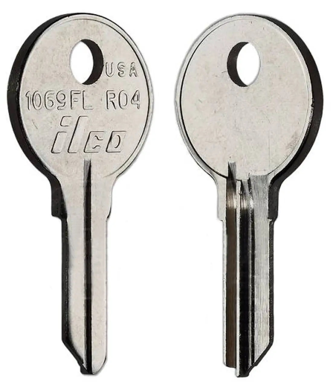 Kaba Ilco 1069FL National Cabinet Key Blank – RO4 Keyway, Nickel-Plated Brass