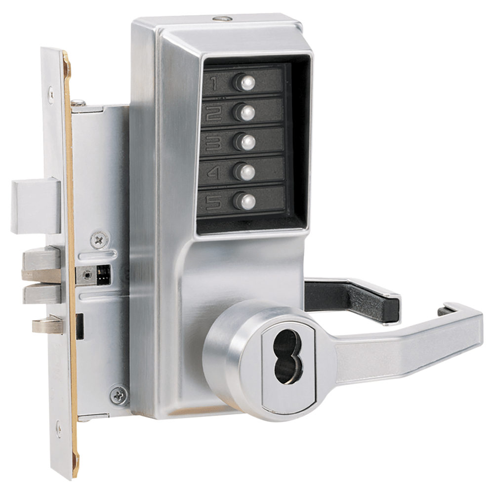 DormaKaba R8148M-26D-41 Mortise Combination Lever Lock, Key Override, Passage, Lockout, with Deadbolt, Medeco/Yale/ASSA/Abloy LFIC Prep, Less Core, Satin Chrome