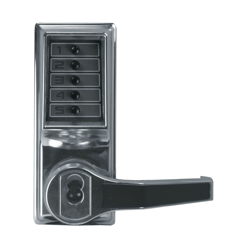 DormaKaba LR1041R-026-41 Pushbutton Cylindrical Lever Lock, Combination Entry/Passage Functions with Key Override, 2-3/4" Backset, 1/2" Throw Latch, Sargent LFIC Prep, Less Core, Bright Chrome Finish, Right Hand/Right Hand Reverse