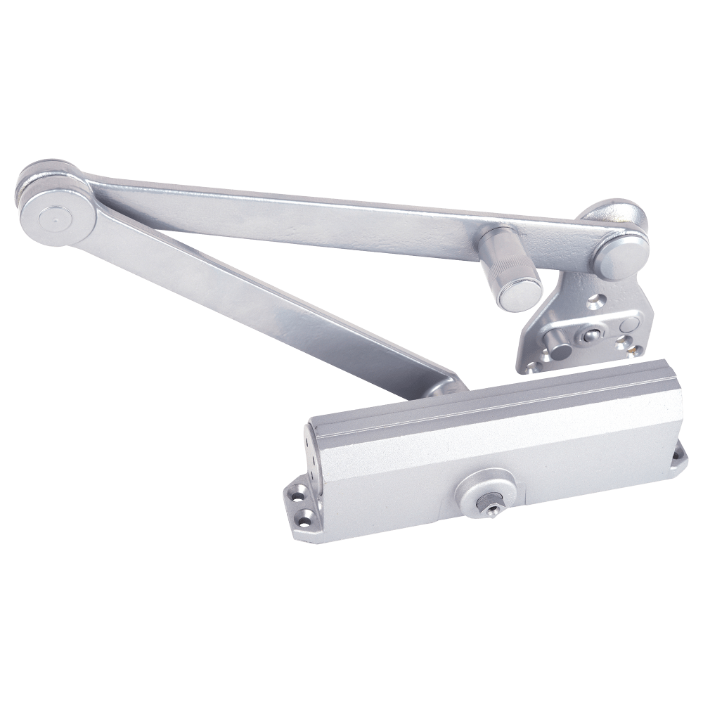 Norton CPS1601T 689 Grade 1 Parallel Arm Surface Closer, Push Side, Parallel Arm Heavy Duty Turn Hold, T Turn Hold, Spring Stop, 85 to 110 Deg. Swing, Adjustable Size 1-6, CloserPlus Spring, Aluminum Painted Finish, Non-Handed