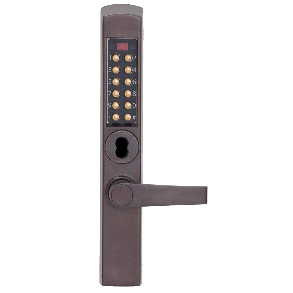 DormaKaba E3065BNL-744-41 E-Plex 3000 for Adams Rite Latches, 300 Access Codes, 9,000 Audit Events, 6/7-Pin SFIC Prep, Less Core, Lever, Dark Bronze with Brass Accents