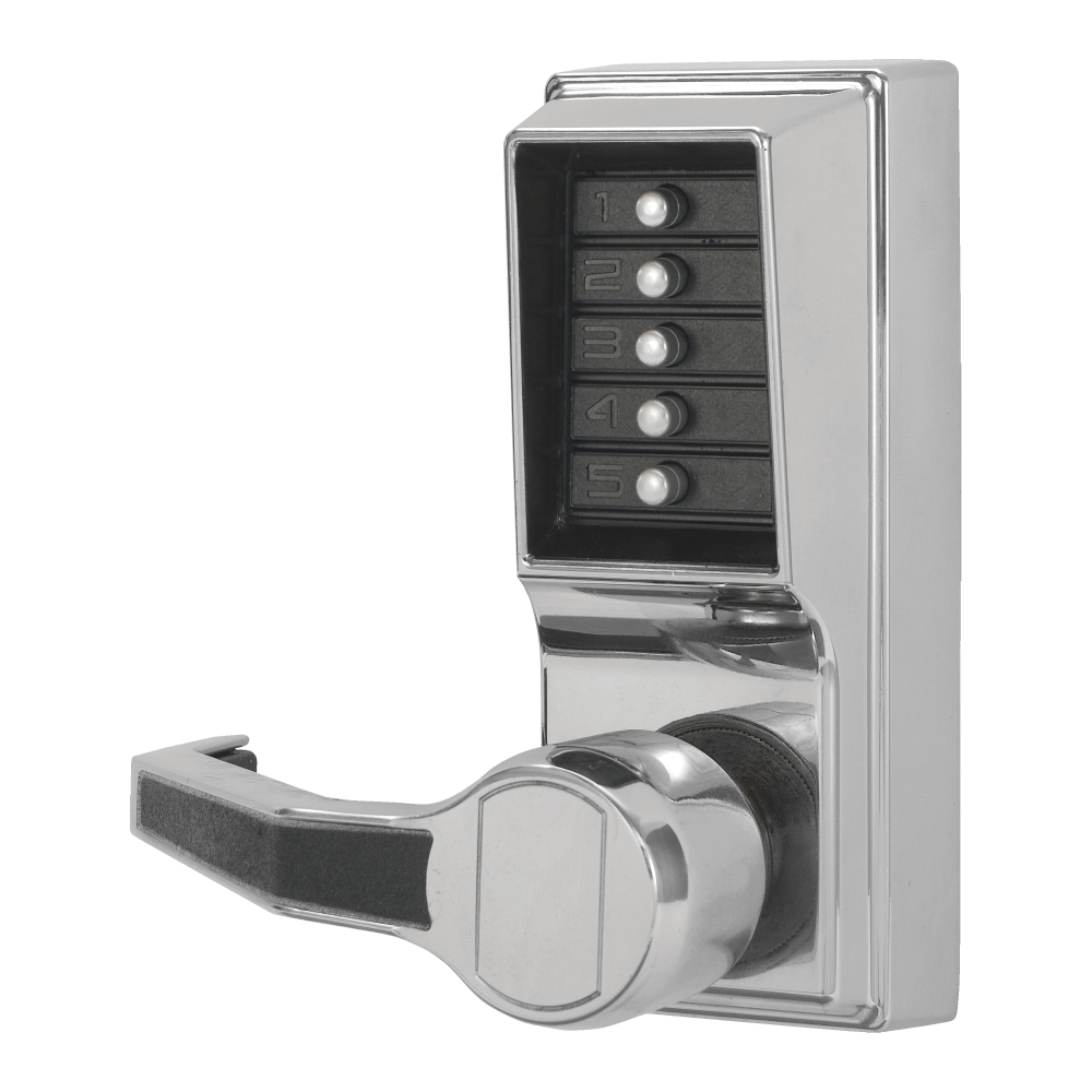 DormaKaba LL1011-026-41 Pushbutton Cylindrical Lever Lock, Combination Entry Function Only, 2-3/4" Backset, 1/2" Throw Latch, Bright Chrome Finish, Left Hand/Left Hand Reverse
