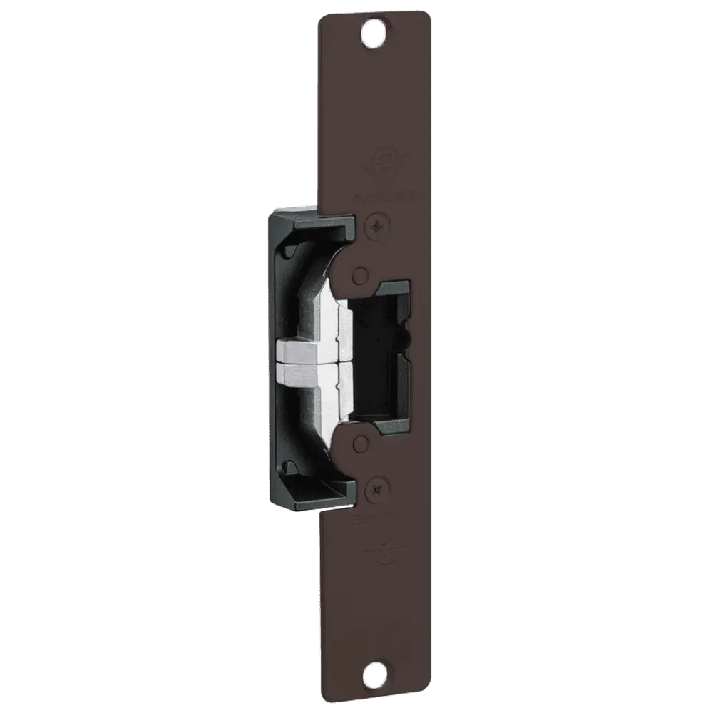 Adams Rite 7410-313 Electric Strike, Field Selectable (Fail Safe/Fail Secure), For Aluminum, Hollow Metal or Wood Applications, 7-15/16" x 1-7/16" Flat Faceplate with Radius Corners, 12, 16, 24 VAC/DC, Dark Bronze Anodized Aluminum