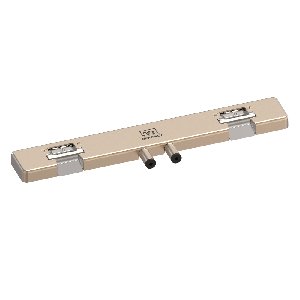 HES 9200W-612 Grade 1 Field Selectable (Safe/Secure) 12/24VDC Electric Strike for Glass Double Doors with Vertical Rods, 8-3/8" Centered Keeper Spacing, Satin Bronze Clear Coated Finish