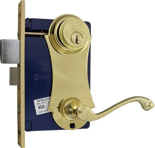 Marks USA 9215AC/3-W Unilock Ornamental Iron Lever, Double Cylinder with Escutcheon, Entry, 2-1/2", AR1, Polished Brass