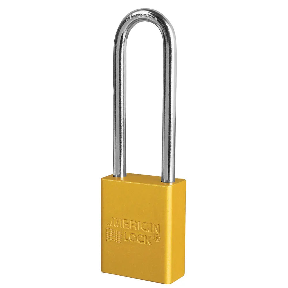 American Lock A1107KAYLW 27676 Yellow Anodized Aluminum Safety Padlock, 3" Body, 1-1/2" Tall 1/4" Diameter Shackle, Keyed Alike