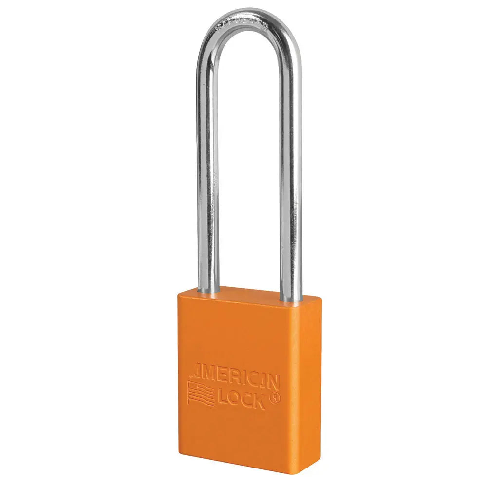 American Lock A1107KAORJ 27676 Orange Anodized Aluminum Safety Padlock, 3" Body, 1-1/2" Tall 1/4" Diameter Shackle, Keyed Alike