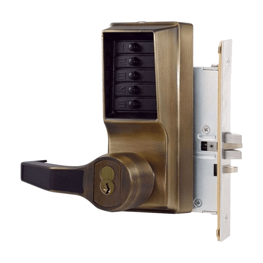 DormaKaba L8146M-05-41 Mortise Combination Lever Lock, Key Override, Passage, Lockout, Medeco/Yale/ASSA/Abloy LFIC Prep, Less Core, Antique Brass