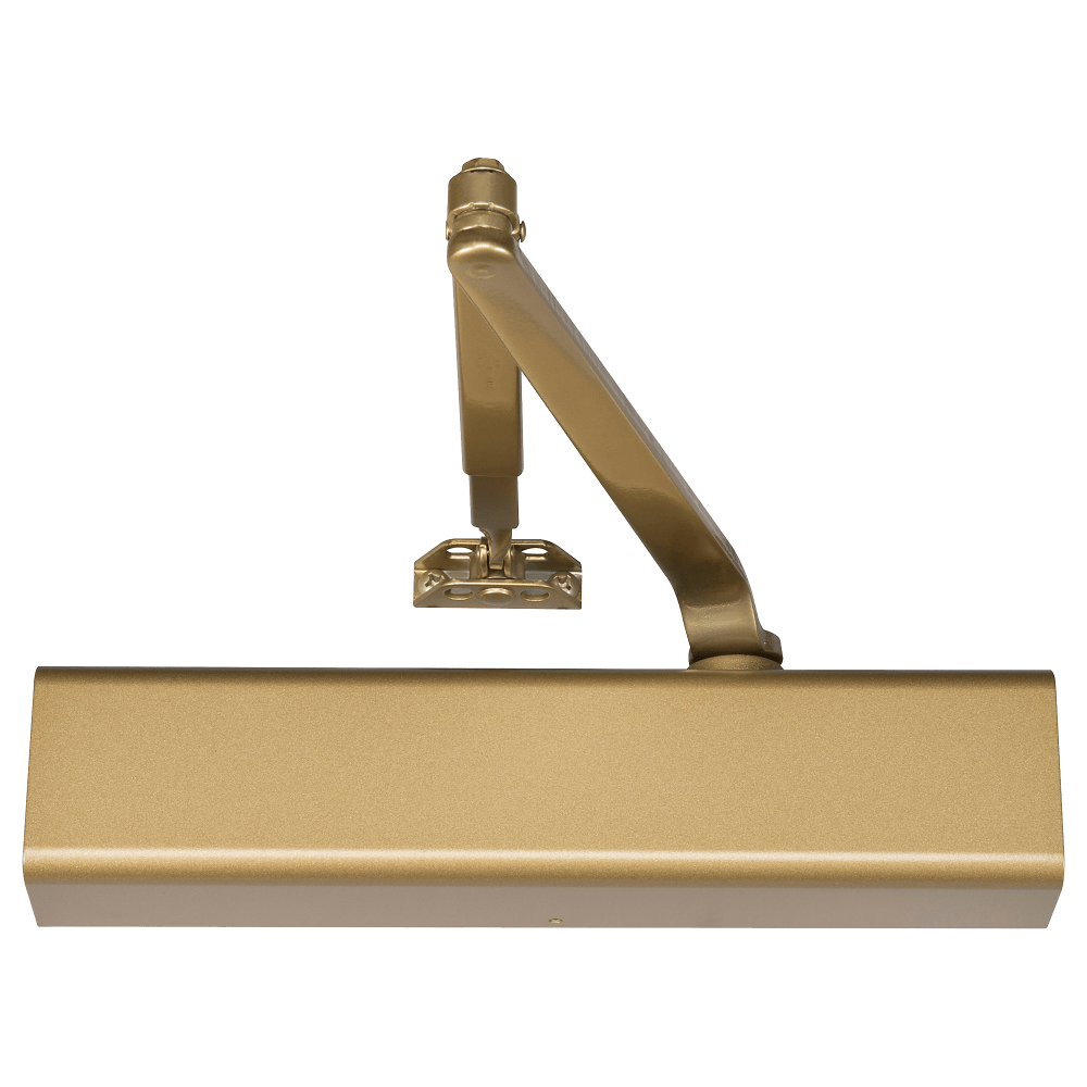 Norton 8501 696 Grade 1 Tri Mount Door Closer, Push or Pull Side, Regular, Adjustable Size 1 to 6, Plastic Cover, Satin Brass Painted Finish, Non-Handed