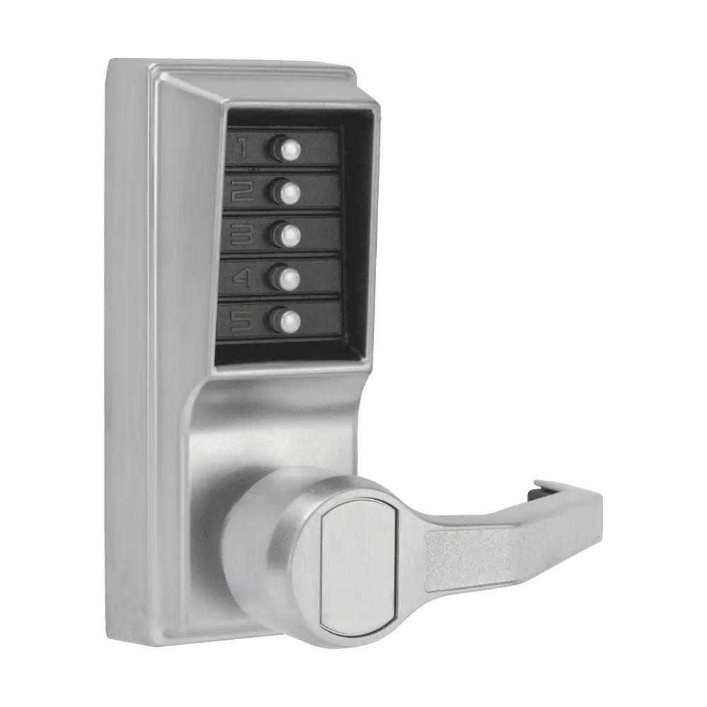 DormaKaba LR1031-26D-41 Pushbutton Cylindrical Lever Lock, Combination Entry/Passage Functions, 2-3/4" Backset, 1/2" Throw Latch, Satin Chrome Finish, Right Hand/Right Hand Reverse