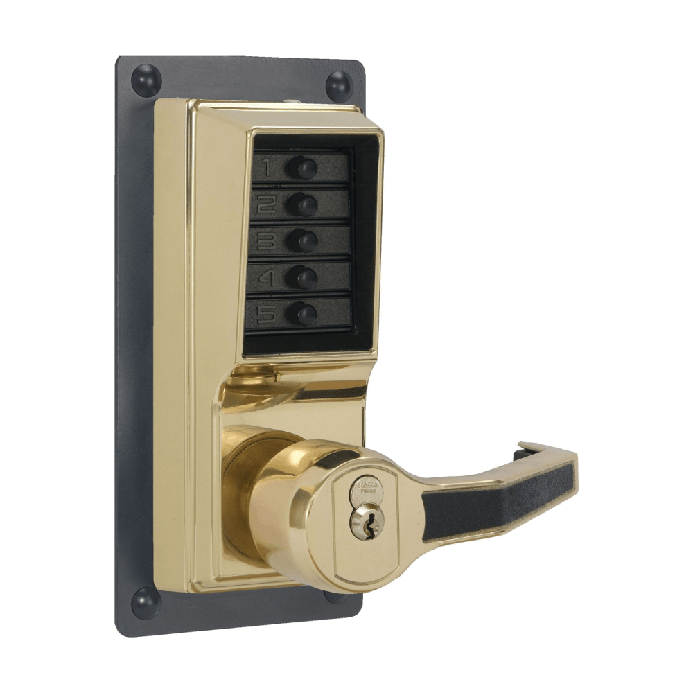 DormaKaba LRP1020S-03-41 Exit Trim Lever Lock, Combination and Key Override, Right Hand Reverse, Schlage FSIC Prep, Less Core, Bright Brass