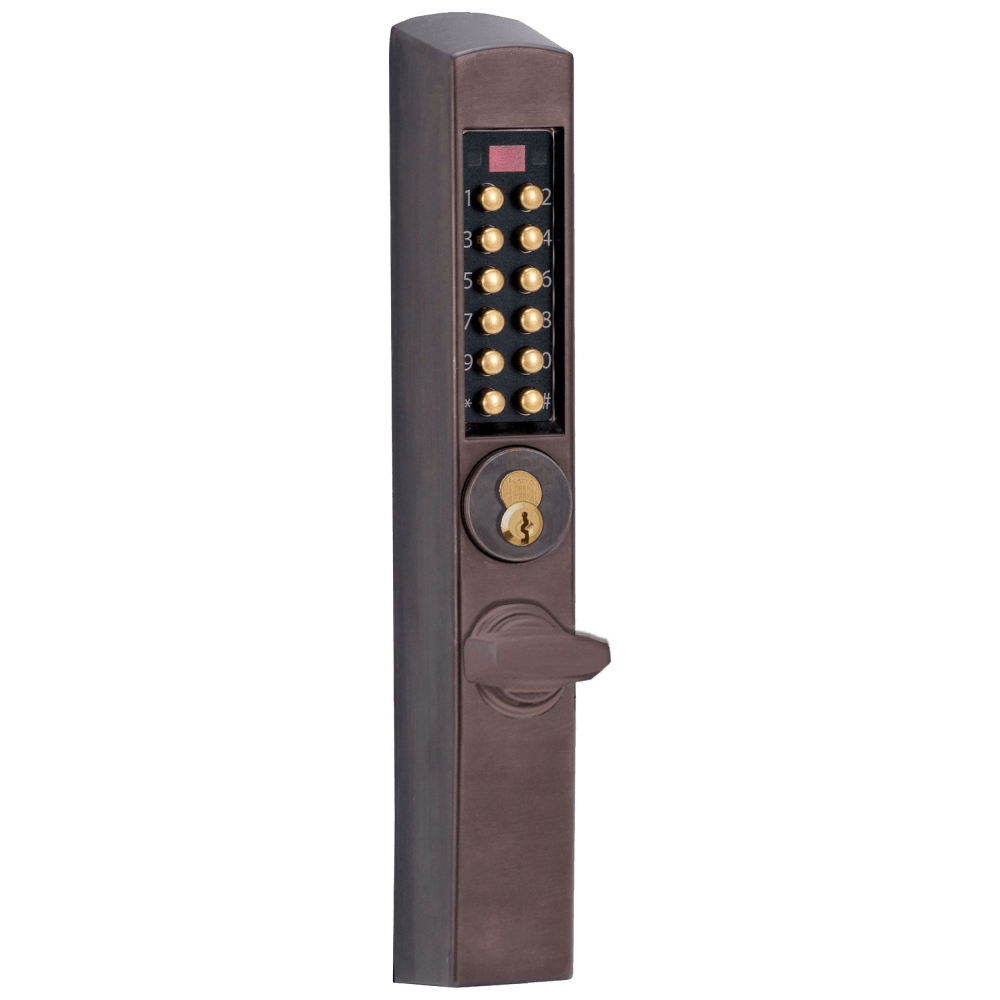 DormaKaba E3065BNT-0-744-41 E-Plex 3000 for Adams Rite Latches, 300 Access Codes, 9,000 Audit Events, 6/7-Pin SFIC Prep, Less Core, Thumbturn, Remote Unlcock, Dark Bronze with Brass Accents