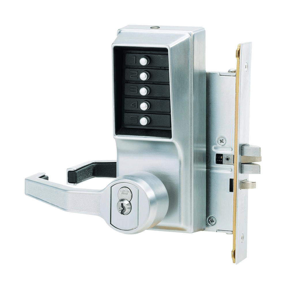 DormaKaba LR8146B-26D-41 Mortise Combination Lever Lock, Key Override, Passage, Lockout, 6/7-Pin SFIC Prep, Less Core, Satin Chrome