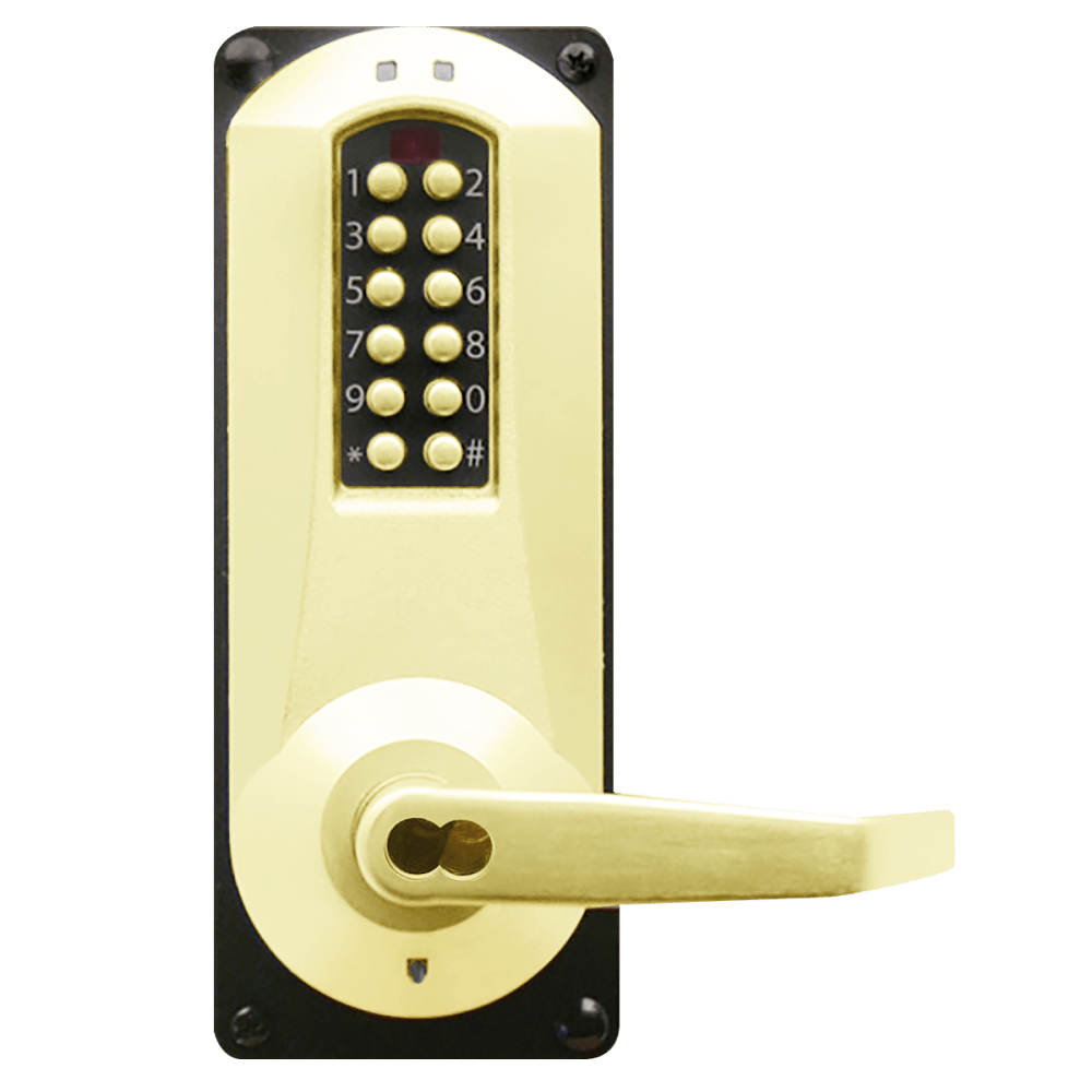 DormaKaba E5086BWL-605-41 E-Plex 5086 Entry/Egress Back to Back Mortise Lock, 100 Access Codes, 3,000 Audit Events, 6/7-Pin SFIC Prep, Less Core, Bright Brass
